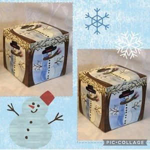 Vintage 2 Wood Christmas box decor 4” x 4”, hand painted, snowman made in India
